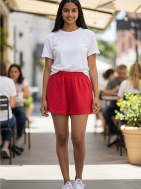 Soffe Red Cheer Shorts Small Foldover Waist Athletic Gym Y2K